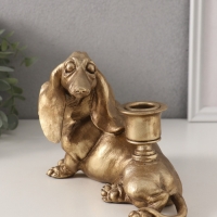 Подсвечник полистоун на 1 свечу "Шарж. Такса" золото 19х11х13 см