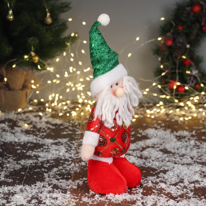 Мягкая игрушка Мягкая игрушка "Дед Мороз в сияющем костюме" 34х17 см, красно-зелёный