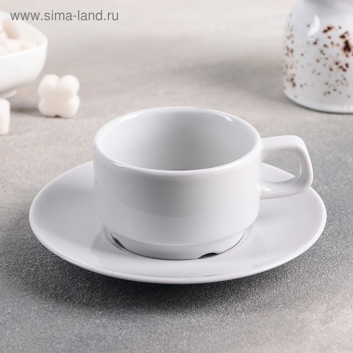Кофейная пара &laquo;Белая&raquo;, 170 мл, диаметр блюдца 15 см, штабелируемая