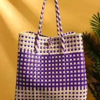 Сумка плетёная пластиковая 40х20х55 см, цв. фиолетово-белый