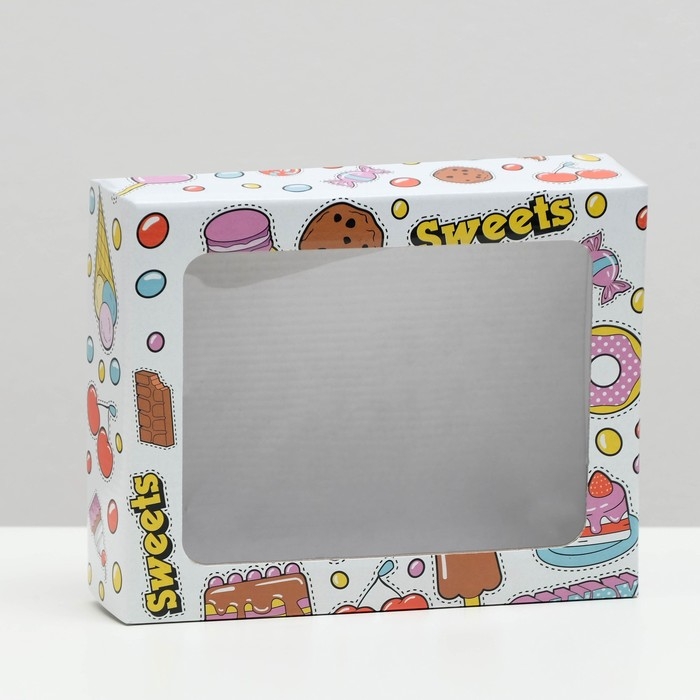 Коробка крышка-дно "SWEET CANDY", с окном, 18 х 15 х 5 см