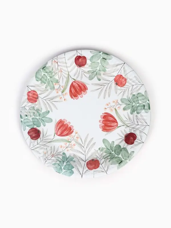 Тарелка одноразовая бумажная &laquo;Красные цветы&raquo;, 23 см