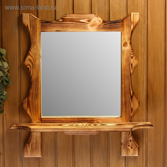 Зеркало резное "Квадрат" с полкой, обожжённое, 53&times;53&times;15 см