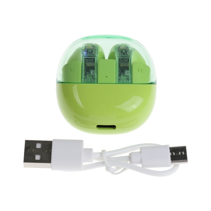 Наушники беспроводные R20, TWS, вкладыши, BT 5.3 , 30/200 мАч, шумоподавление, зелёные