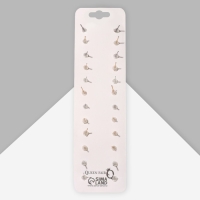 Пусеты 12 пар One year, сердцем к сердцу, цвет цветные в золоте