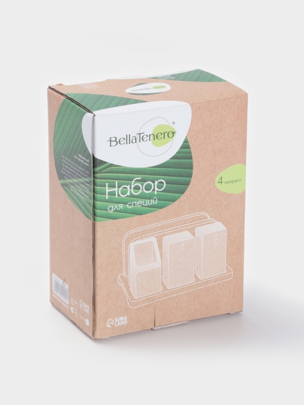 Набор для специй на подст 4 шт "BellaTenero" , солонка, перечница, салфетница, зубочист