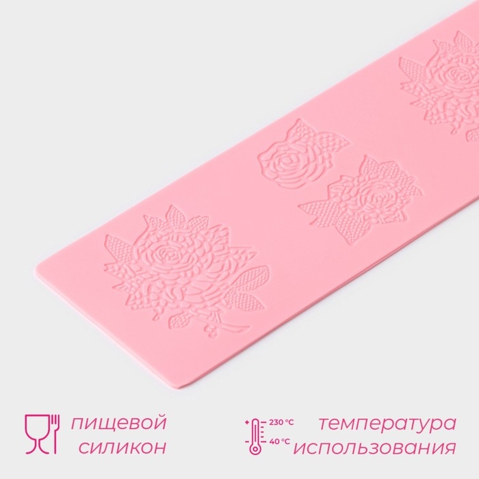 Коврик для айсинга Доляна &laquo;Розы&raquo;, силикон, 37,5&times;8&times;0,1 см, цвет розовый