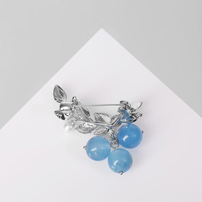 Брошь &laquo;Ягоды&raquo; агат, цвет зелёно-голубой в серебре