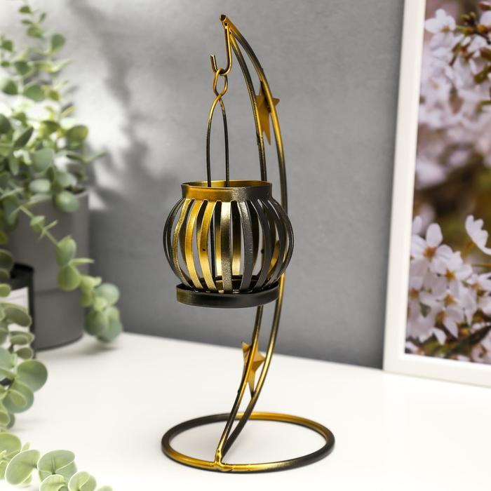 Подсвечник металл,  на 1 свечу "Звёзды" чёрная с золотом 24,5х11х11 см