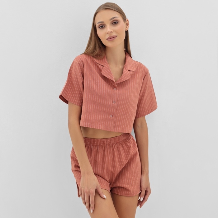 Пижама женская (рубашка и шорты) KAFTAN Пижама женская (рубашка и шорты) KAFTAN "Полоска" р.44-46, коралл