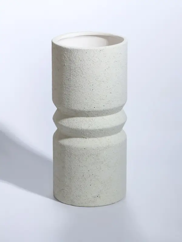 Ваза керамика настольная "Бэрри" прямая кольца, h=24,5 d=11 см, белый