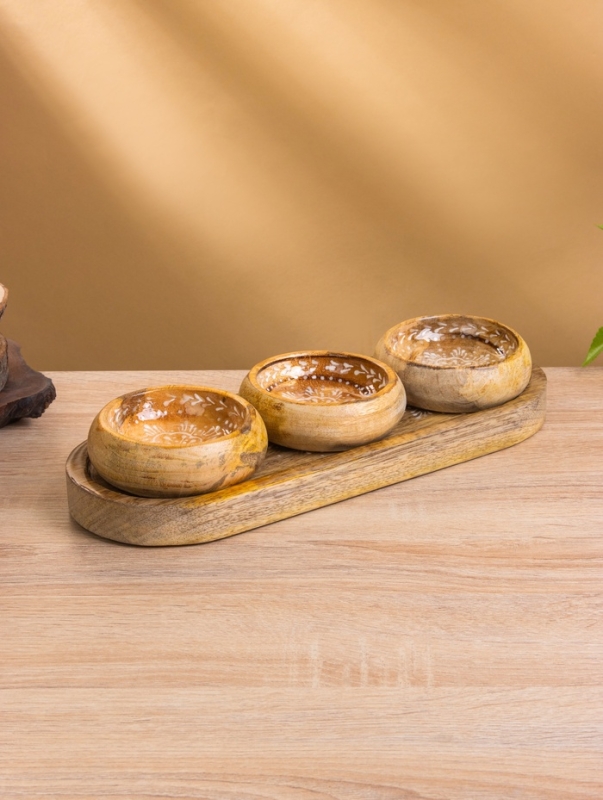 Набор розеток на подносе "Пряник" (3 шт) дерево манго 33,5х13х6,5 см