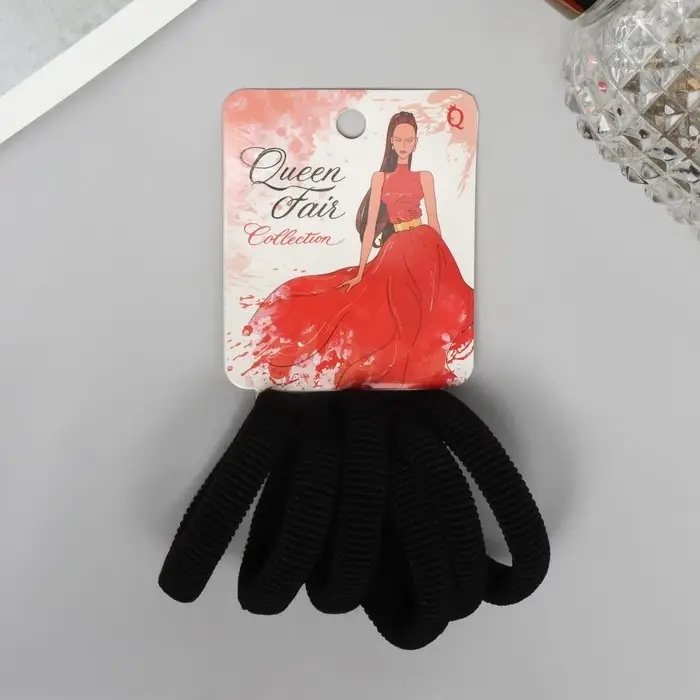 Резинка для волос "Вивьен" (набор 6 шт) тайна, 4 см, чёрный