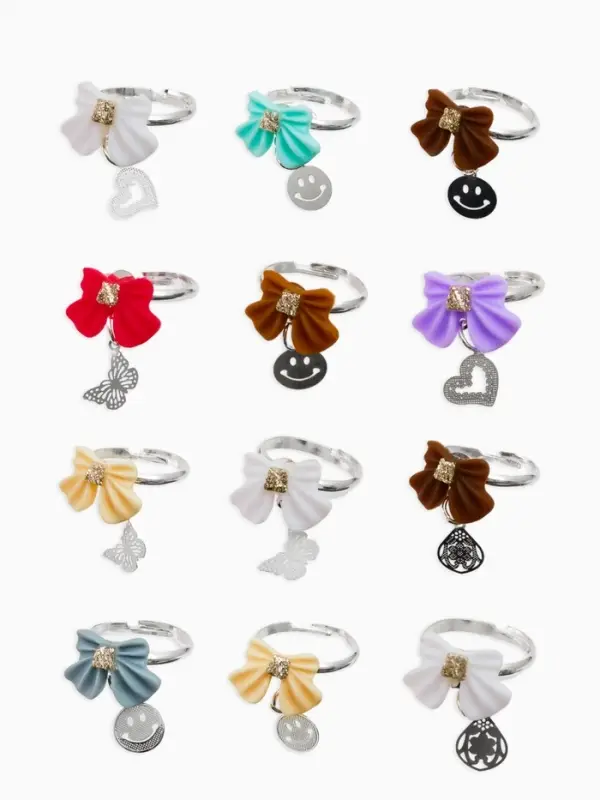 Кольцо &laquo;Выбражулька&raquo; бант с подвеской, МИКС, безразмерное (фас. 36 шт.)