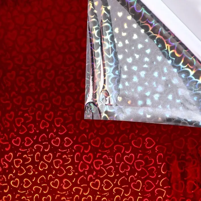Пленка голографическая, &laquo;Сердечки&raquo;, красная, 70 см &times; 1 м