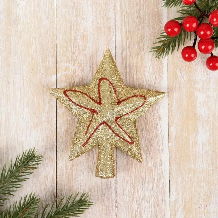 Звезда на ёлку (верхушка) золотая нить, 12 см, микс
