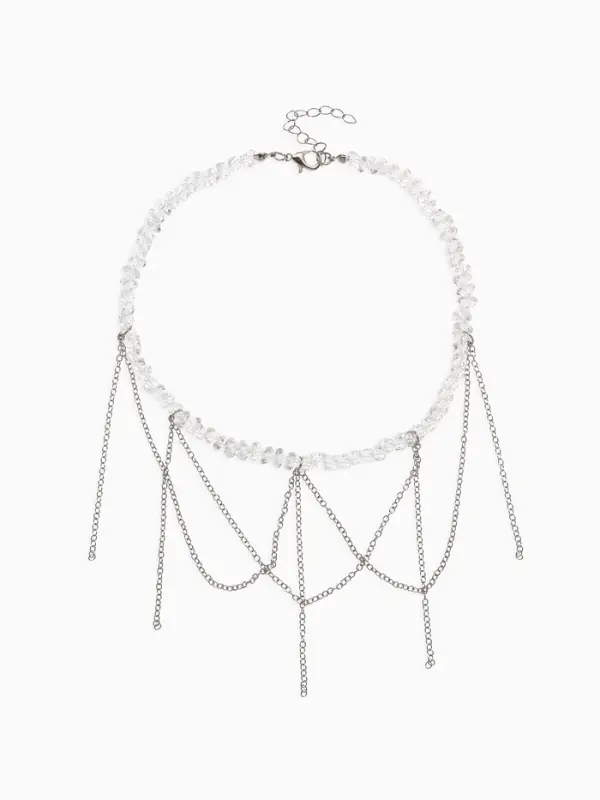 Колье "Дуга" водопад, цвет белый в серебре