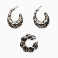 Набор серьги и каффы "Леопард" жгутик, цвет серебро