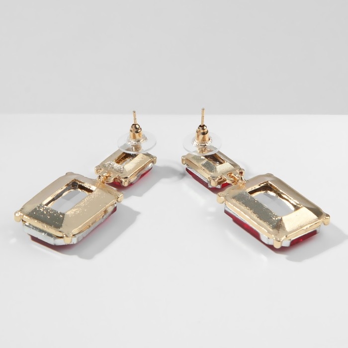 Серьги со стразами &laquo;Клео&raquo; классика, цвет красный в золоте