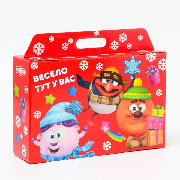 Новый год. Подарочная коробка Новогодняя Портфель широкий "Смешарики" лицензия 31 х 8,5 х 20,3 см (+5 см).