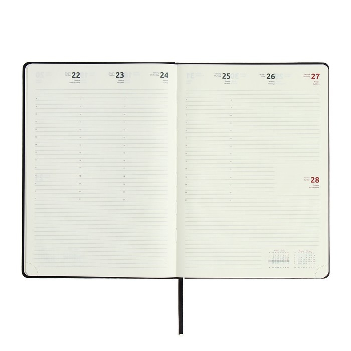 Еженедельник датированный 2025 года, A4, 64 листа, deVENTE.Emblem, твёрдая обложка из искусственной кожи с поролоном, ляссе, кремовый блок 70 г/м2, чёрный