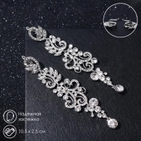 Серьги висячие со стразами &laquo;Вечерние&raquo; цветение, цвет белый в серебре, 10,5 см