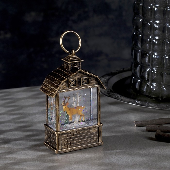 Светодиодная фигура &laquo;Фонарь с оленем&raquo; 7.5 &times; 14 &times; 4.2 см, пластик, батарейки AG13х3 (в комплекте), свечение тёплое белое