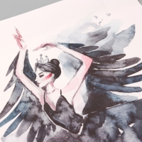 Наклейка пластик интерьерная цветная "Балерина - черный лебедь" 30х45 см