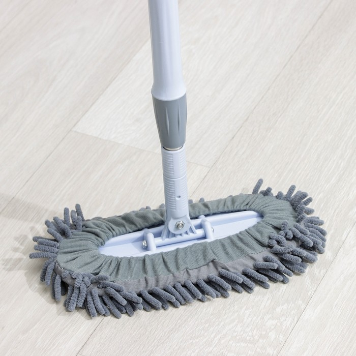 Швабра для мытья пола плоская гибкая Доляна, насадка из микрофибры букли 29&times;13 см, телескопическая стальная ручка 82(125) см, цвет серый