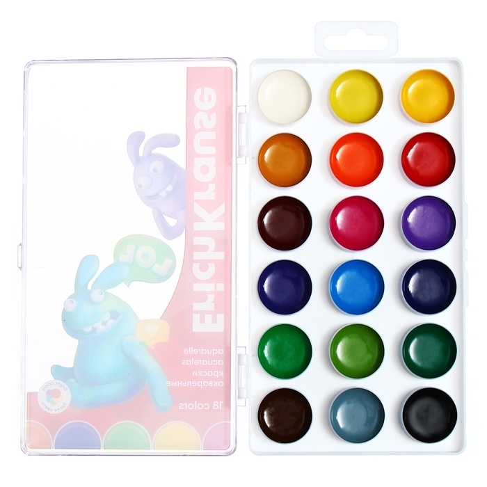 Акварель 18 цветов, ErichKrause Jolly Friends, без кисти, пластиковая коробка, еврподвес