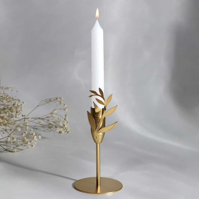 Подсвечник &laquo;Листики&raquo;, зол., 7,4 х 15,3 см