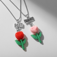 Кулоны &laquo;Неразлучники&raquo; розочки, цветной в серебре, 40,5 см