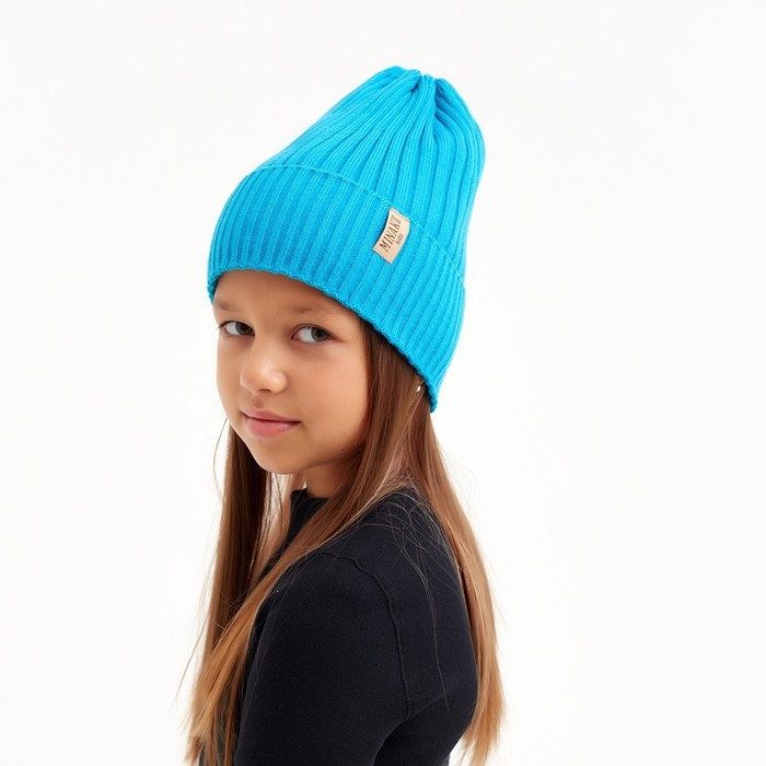 Шапка детская MINAKU с отворотом р-р 52-56, цв.бирюзовый Шапка детская MINAKU с отворотом р-р 52-56, цв.бирюзовый