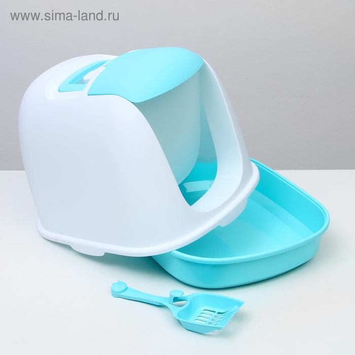 Туалет закрытый с совком, 47 х 40 х 39 см, бело-голубой