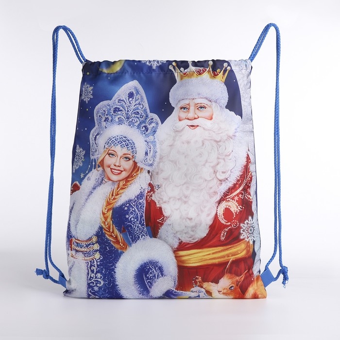 Новый год 2025. Новогодний мешок для подарков на шнурке «Дед Мороз и Снегурочка», цвет синий/разноцветный Новый год 2025. Новогодний мешок для подарков на шнурке «Дед Мороз и Снегурочка», цвет синий/разноцветный