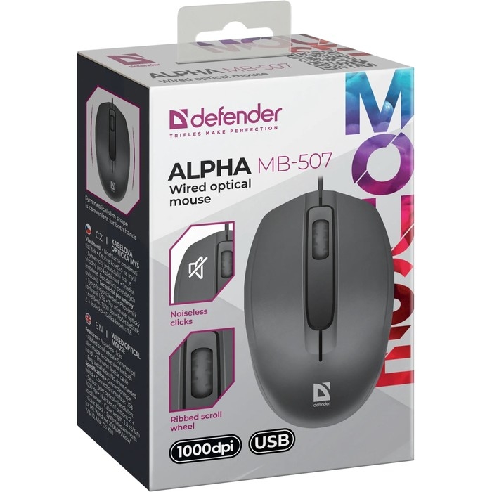 Мышь Defender Alpha MB-507, проводная, оптическая, 1000 dpi, USB, черная Мышь Defender Alpha MB-507, проводная, оптическая, 1000 dpi, USB, черная