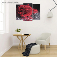 Модульная картина "Роза под дождём"  (2-25х52; 1-30х60) 60х80 см