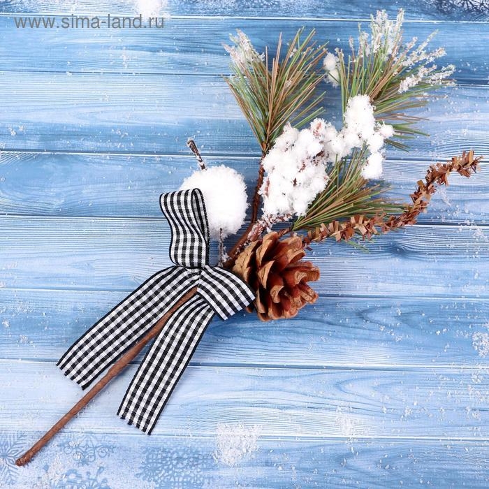 Декор Декор "Зимнее очарование" шишка яблоко ягоды в снегу бантик 29 см