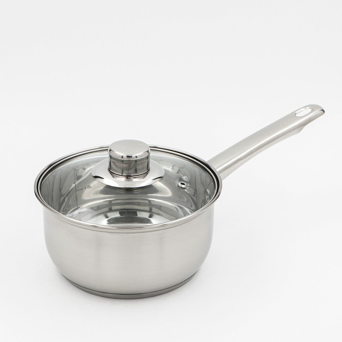 Ковш из нержавеющей стали Доляна &laquo;Гретте&raquo;, 1,5 л, d=16 см, с крышкой, металлическая ручка, индукция