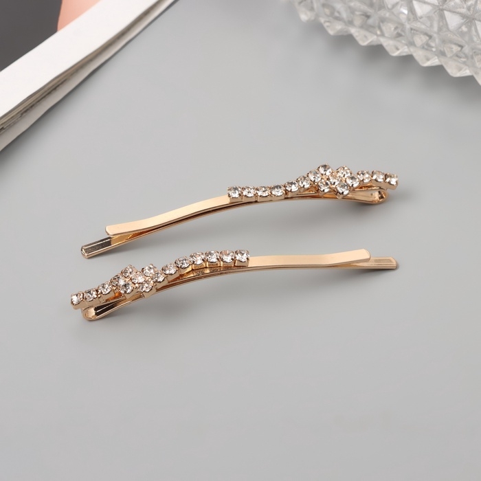 Невидимка для волос &laquo;Дилис&raquo; (набор 2 шт) цветок, 6 см, золото