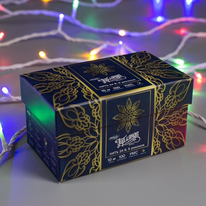 Гирлянда &laquo;Нить&raquo; 10 м, IP44, УМС, белая нить, 100 LED, свечение мульти, 8 режимов, 24 В