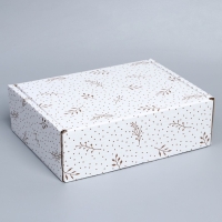 Коробка подарочная сборная, упаковка, &laquo;Веточки&raquo;, белый, 27 х 21 х 9 см