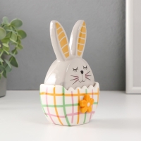 Шкатулка керамика "Зайка в яйце в клеточку, с цветком" серо-жёлтый 8х5,4х14,2 см Шкатулка керамика "Зайка в яйце в клеточку, с цветком" серо-жёлтый 8х5,4х14,2 см