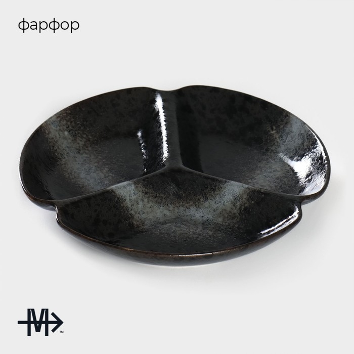 Менажница фарфоровая 3 ячейки Magistro &laquo;Ночной дождь&raquo;, 20,5&times;3 см, цвет чёрный