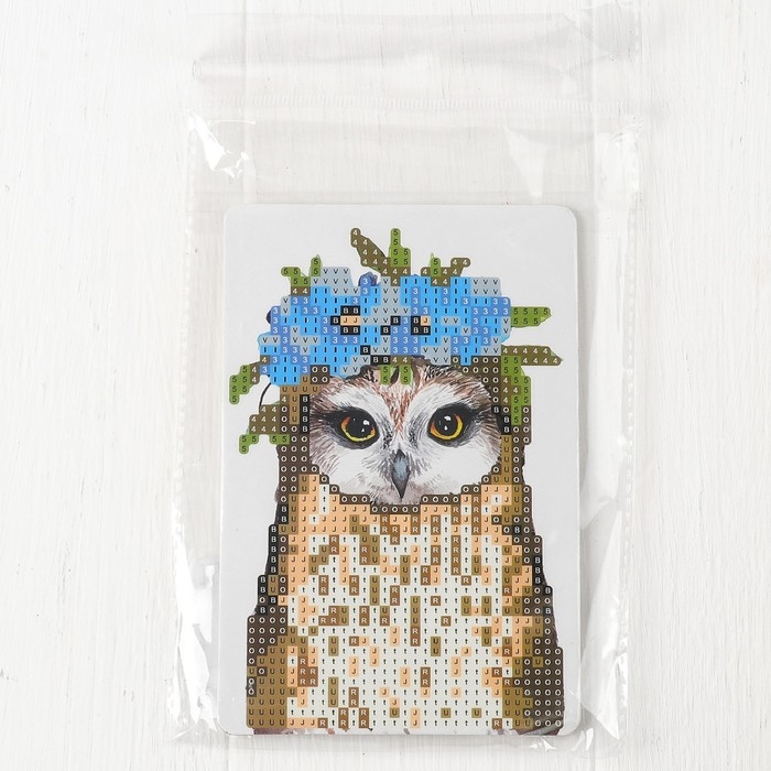 Алмазная вышивка &laquo;Совушка с венком из цветов&raquo;, с частичным заполнением, с подставкой, 10 &times; 15 см