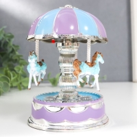 Сувенир музыкальный механический свет "Карусель - кони" голубая 10,5х10,5х15 см