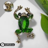 Брошь &laquo;Лягушка&raquo; драгоценная, цвет бело-зелёный в чернёном золоте