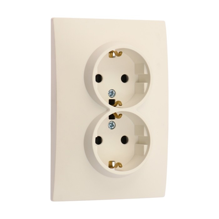 Розетка двухместная TOT Elegant, 16 А, скрытая, с з/к, бежевая Розетка двухместная TOT Elegant, 16 А, скрытая, с з/к, бежевая