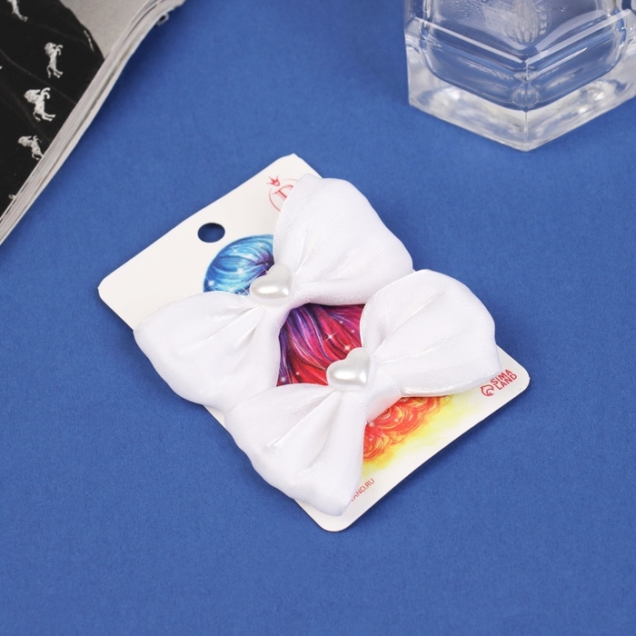 Зажим для волос "Бантик Вивиан" (набор 2 шт) классик сердца, 6 см, белый