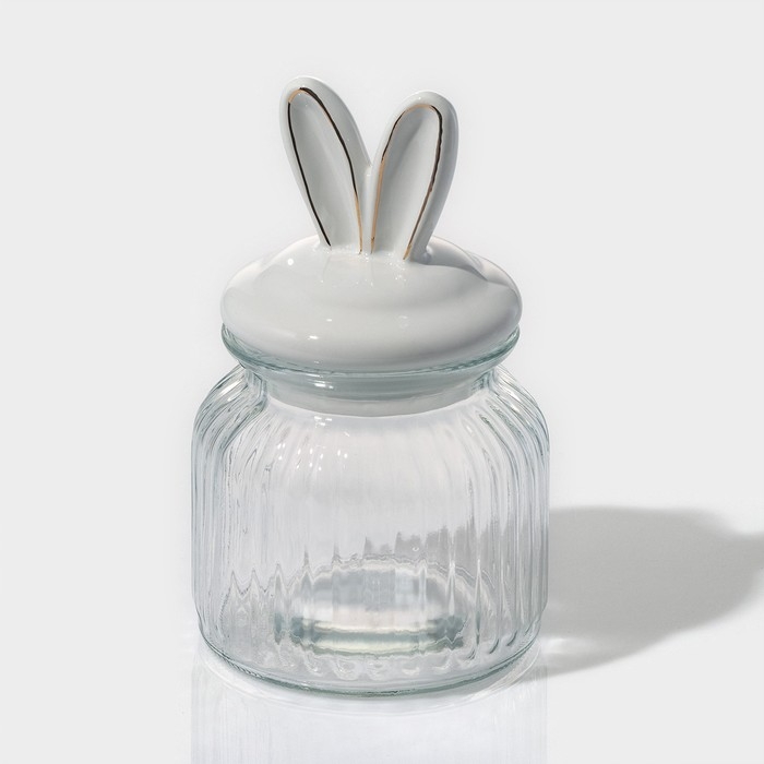 Банка стеклянная для хранения сыпучих продуктов Доляна &laquo;Зайка в золотом&raquo;, 600 мл, с керамической крышкой